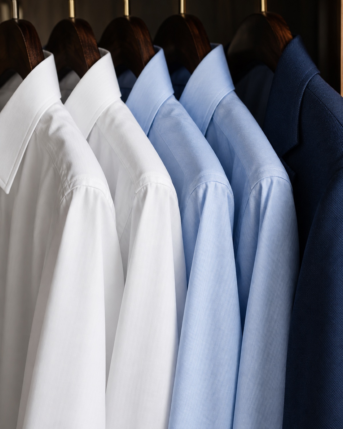 Freshly pressed cotton shirts and a tailored navy jacket
